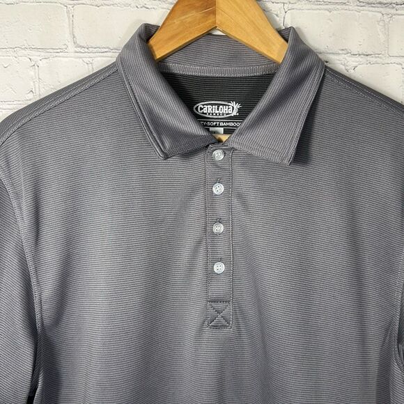 Cariloha Polo shirt Mens Large Gray Bamboo 4 Button Button Down Preppy Trendy - Picture 2 of 9